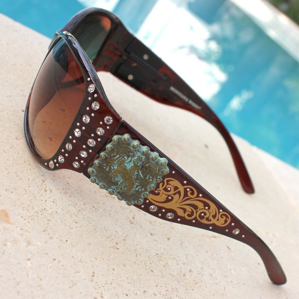 Montana West Sunglasses in Coffee w/Bucking Bronco Concho Accents